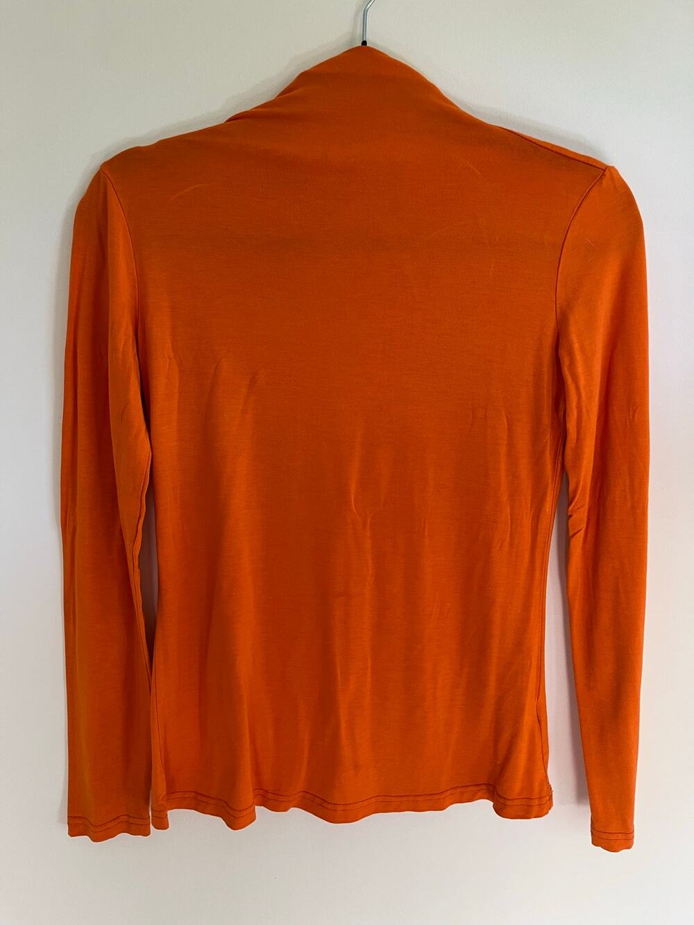 MSBASIC Women Mock Neck Tee Long Sleeve Shirt Orange Knit Top Basic Layering / S